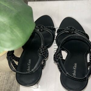NEW! Calvin Klein Black Strappy Sandals with chrome heels Size 8.5
